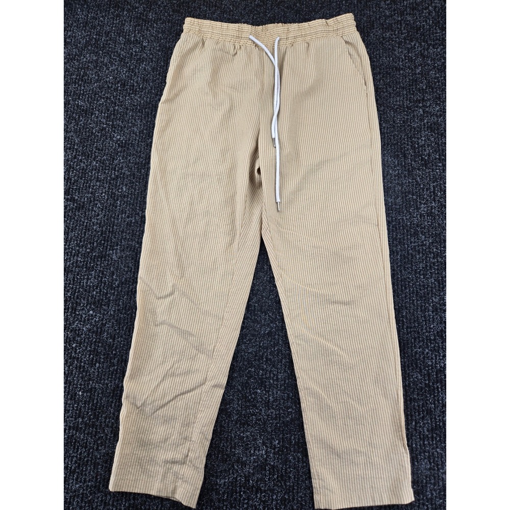 SHEIN Womens Tan White Vertical Stripe Elastic Waist Drawstring Pants Small